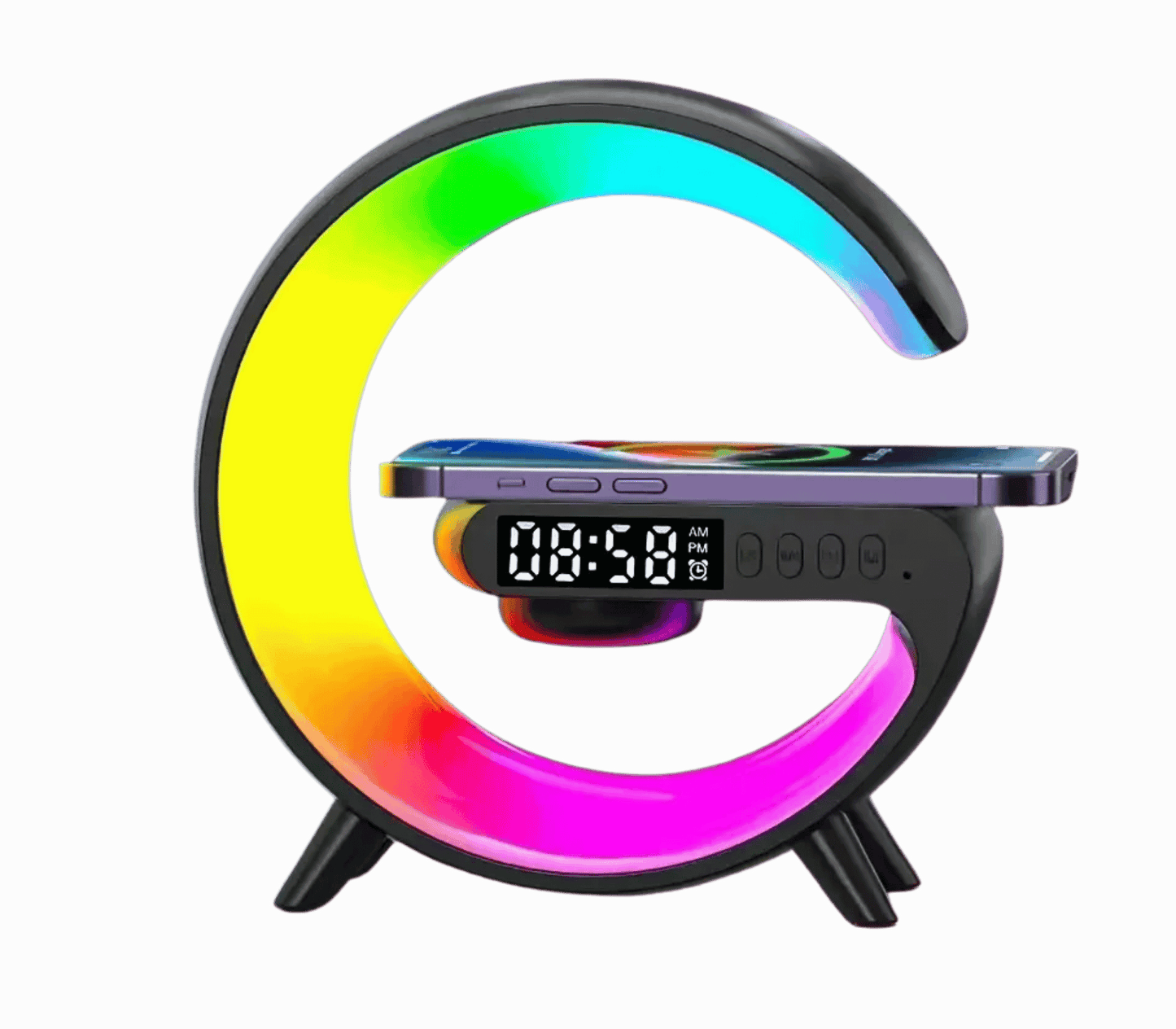 Shopdroplo Multifunction Wireless Charger Stand – RGB Light, Alarm Clock & Bluetooth Speaker for iPhone, Samsung, Xiaomi (Mini Fast Charging Dock)