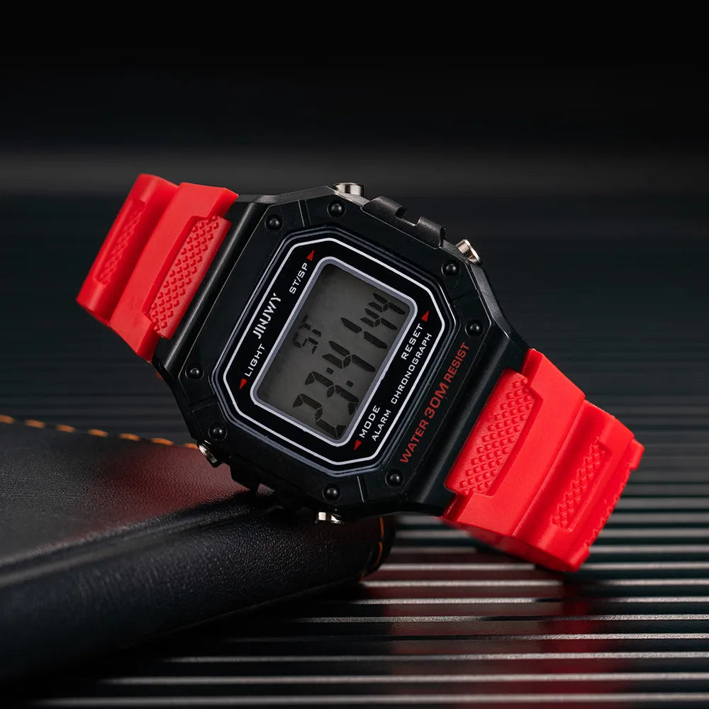 Shopdroplo Men's Waterproof Digital Sports Watch – LED Display, Shock Resistant, Army Green Silicone Strap