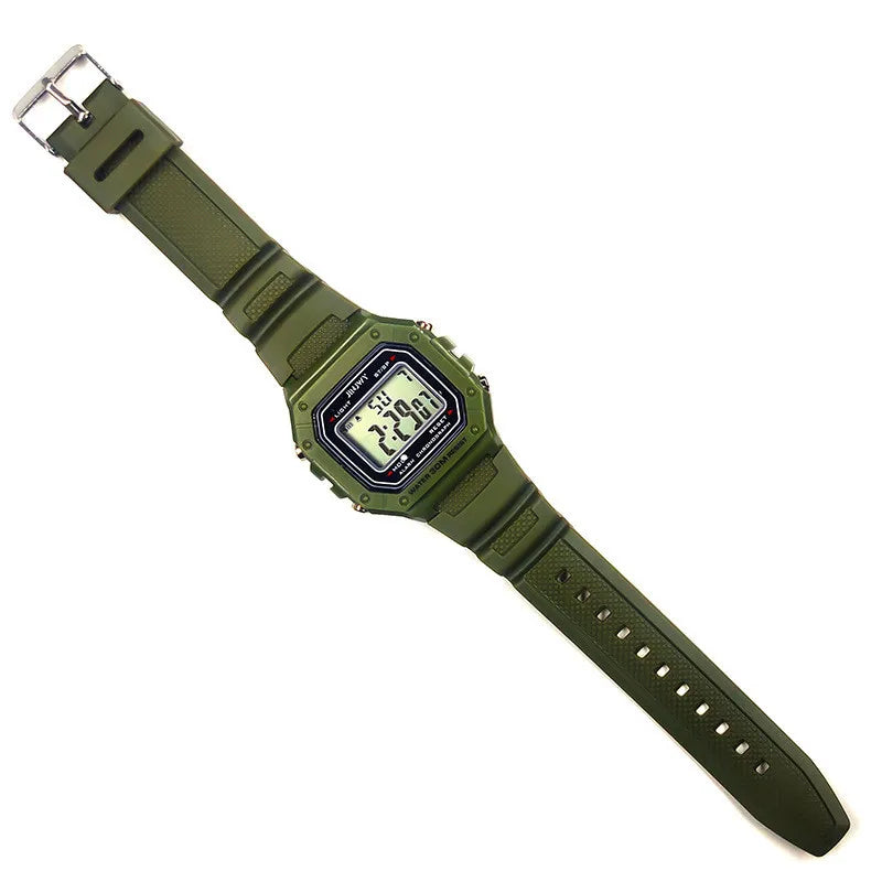 Shopdroplo Men's Waterproof Digital Sports Watch – LED Display, Shock Resistant, Army Green Silicone Strap
