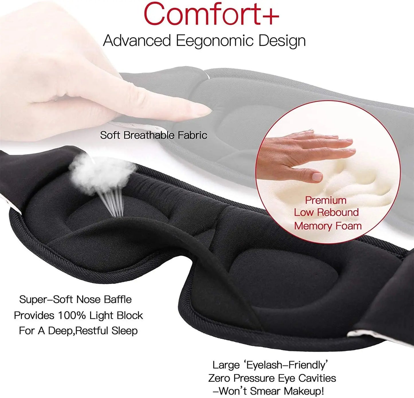 Shopdroplo 3D Sleep Eye Mask – Soft Padded Memory Foam Eyepatch for Total Light Block & Deep Sleep