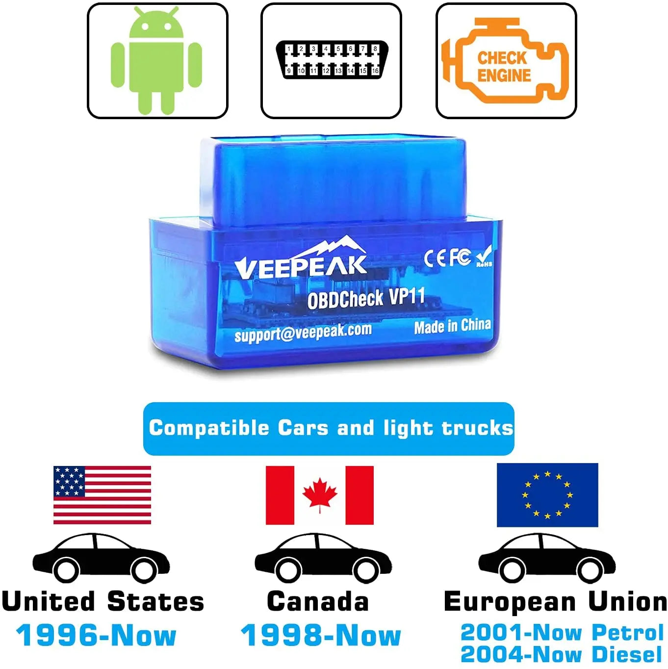 Shopdroplo Bluetooth OBD2 Scanner for Android – Check Engine Light & Diagnostic Tool