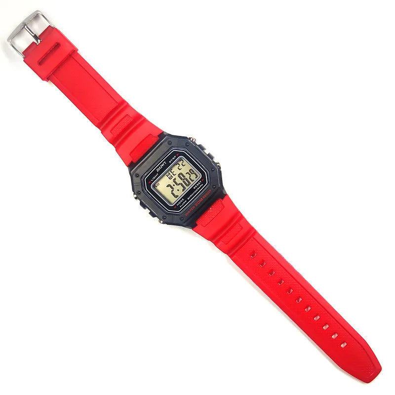 Shopdroplo Men's Waterproof Digital Sports Watch – LED Display, Shock Resistant, Army Green Silicone Strap