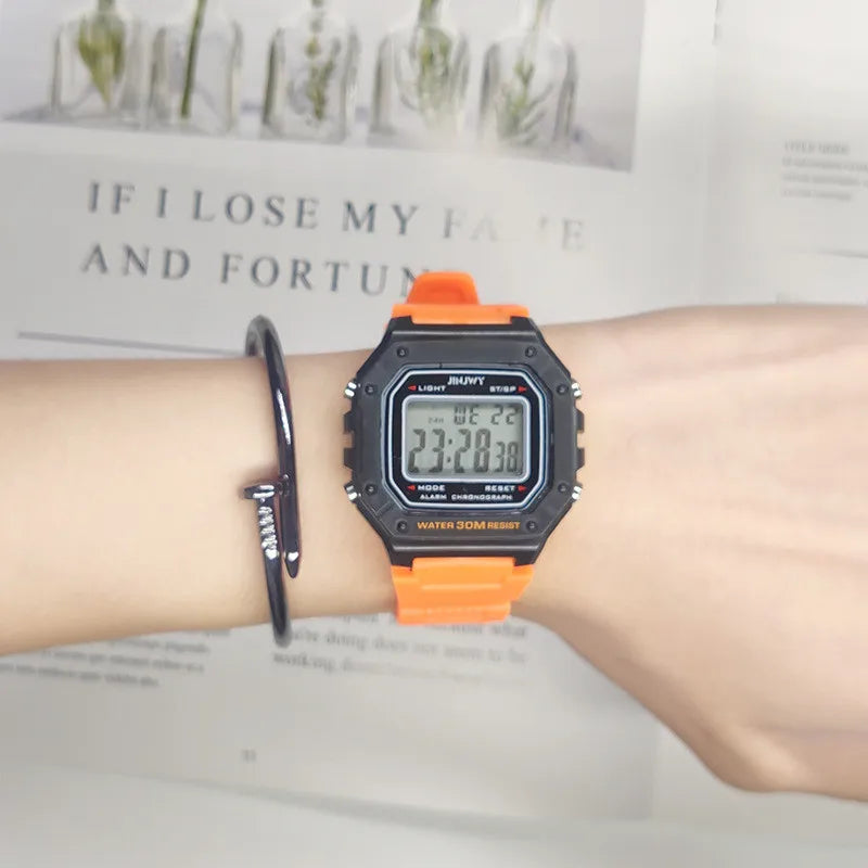 Shopdroplo Men's Waterproof Digital Sports Watch – LED Display, Shock Resistant, Army Green Silicone Strap