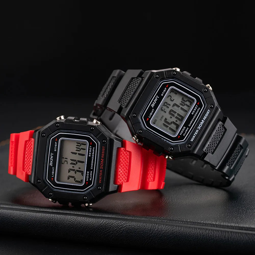 Shopdroplo Men's Waterproof Digital Sports Watch – LED Display, Shock Resistant, Army Green Silicone Strap
