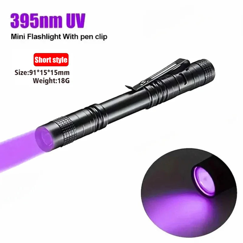 Shopdroplo™ UV Flashlight 395nm – Mini Ultraviolet Torch with Clip for Pet Urine, Scorpion, & Stain Detection