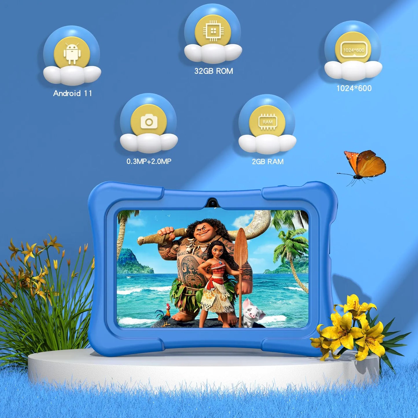 Shopdroplo Kids Tablet – 7” Android 11 with Educational Apps, Dual Camera, Case Included