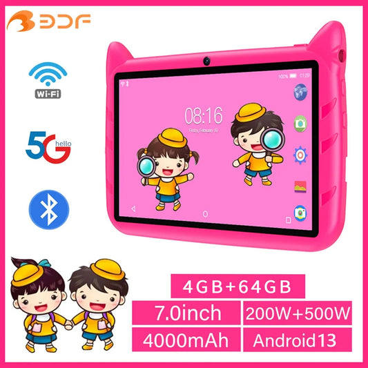 Shopdroplo™ 7" Android 13 Kids Tablet – 4GB+64GB, 1TB Expandable, Dual Camera, WiFi, Parental Controls & Educational Apps