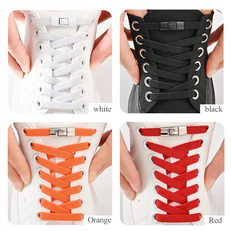 Shopdroplo™ No-Tie Elastic Shoe Laces – 8mm Flat Press Lock Shoelaces for Adults & Kids (1 Pair)
