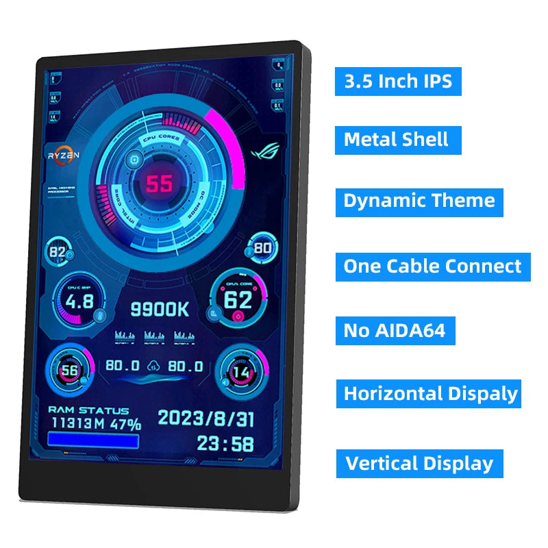 Shopdroplo 3.5-Inch USB Type-C IPS Secondary Monitor – Real-Time CPU GPU RAM Display
