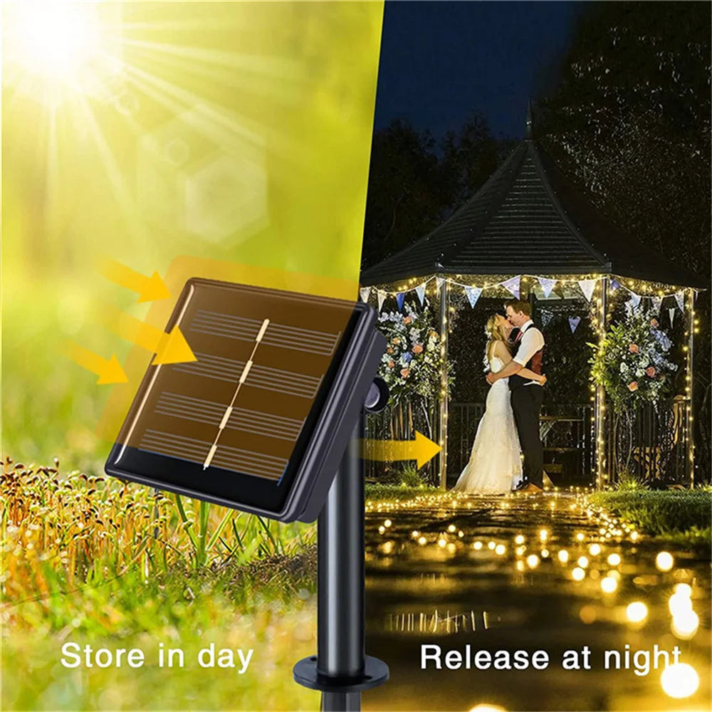 Shopdroplo LED Solar Fairy Curtain Lights – Waterproof Outdoor String Lights for Garden & Christmas Décor