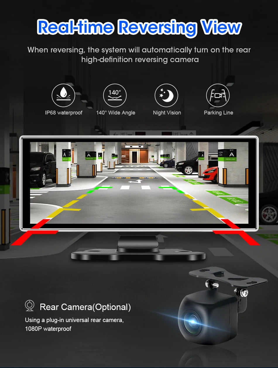 Shopdroplo™ 11.26" 4K Smart Dash Cam with CarPlay, Android Auto, Dual Lens, GPS & Touchscreen Mirror Display