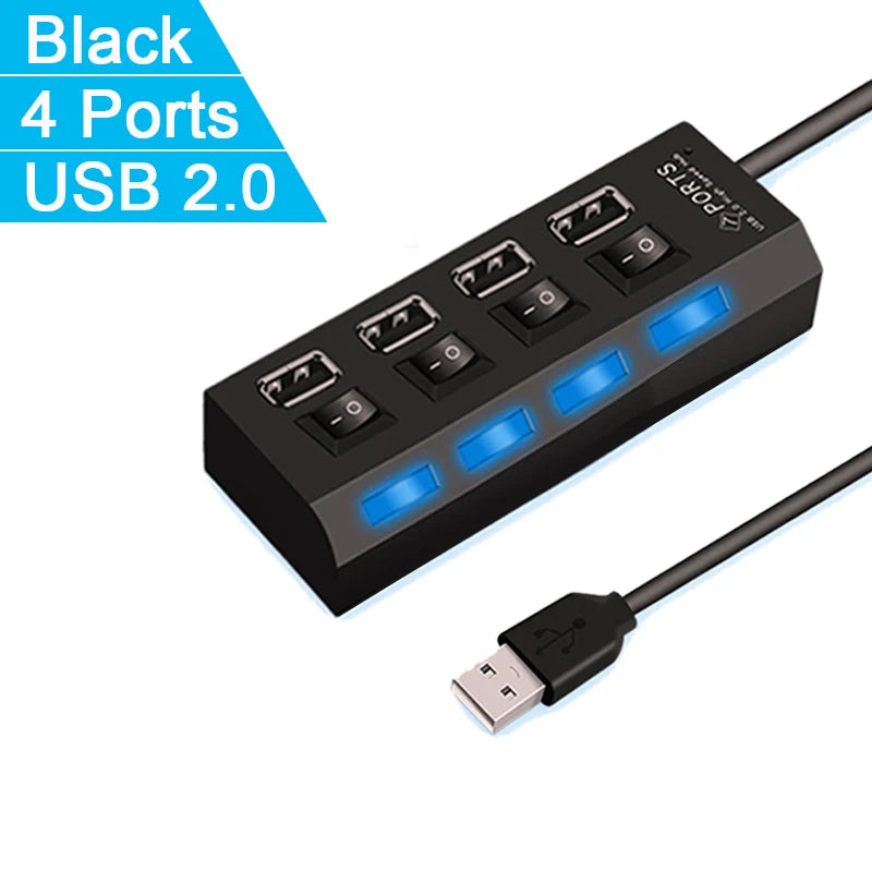 Shopdroplo™ High-Speed USB 2.0 Hub – 4/7 Port Splitter with LED Indicators & Power Switch for PC & Laptop