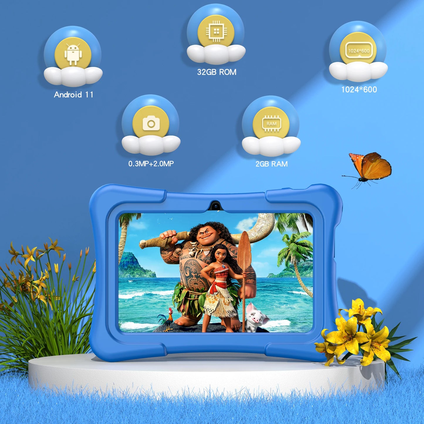 Shopdroplo Kids Tablet – 7” Android 11 with Educational Apps, Dual Camera, Case Included