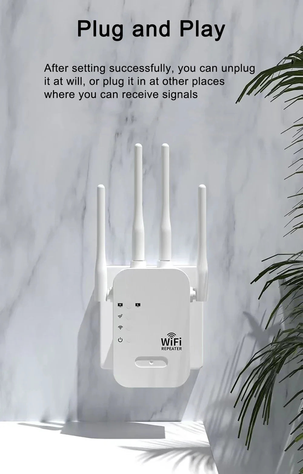 Shopdroplo EWIND 1200Mbps Dual-Band WiFi Repeater – 5G & 2.4G Wireless Signal Extender with Internal Antennas, Long-Range Booster for Home Use