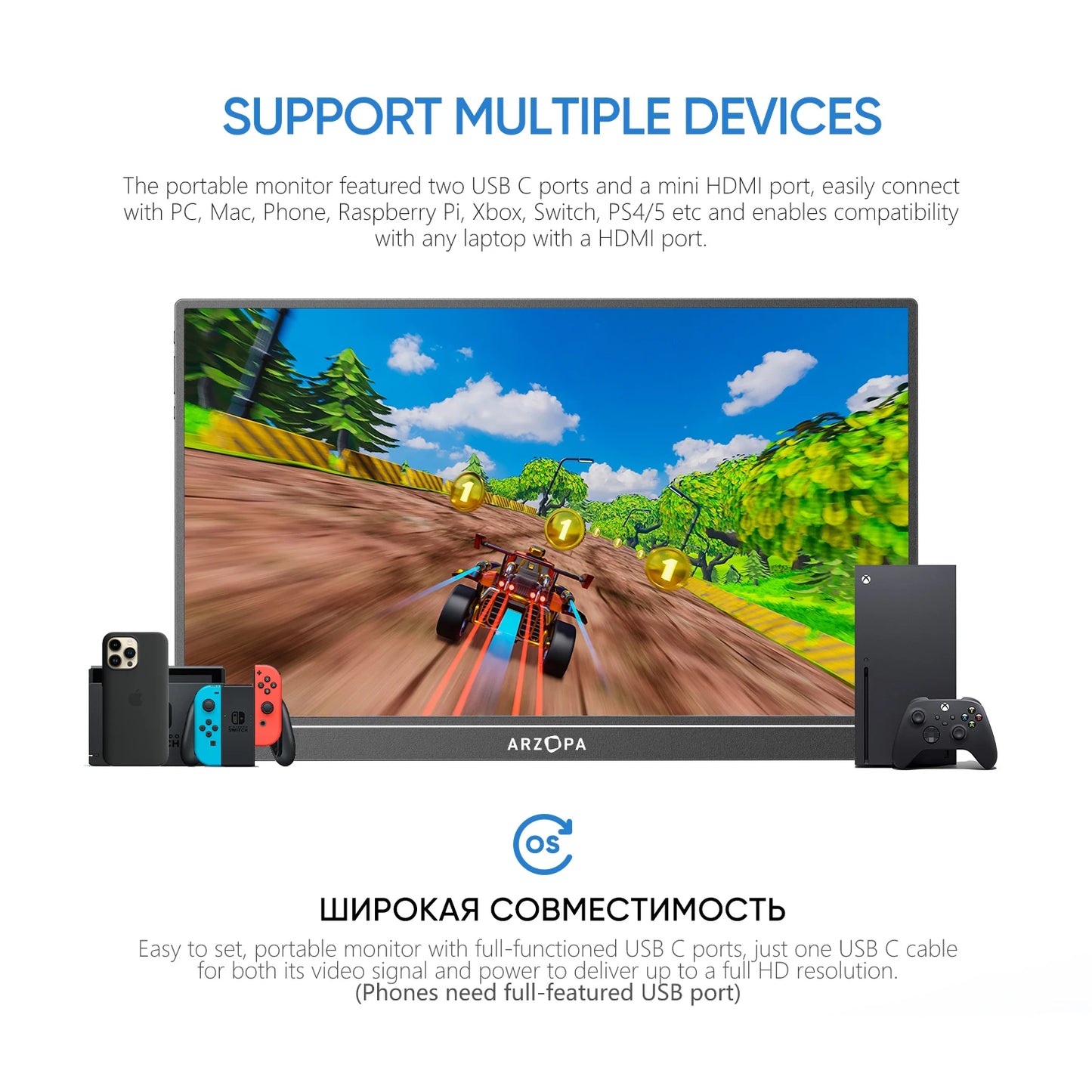 Shopdroplo ARZOPA 15.6" 1080P Portable Monitor – FHD USB-C & HDMI Display for Laptop, Mac, Xbox, PS4, Switch, and Phone