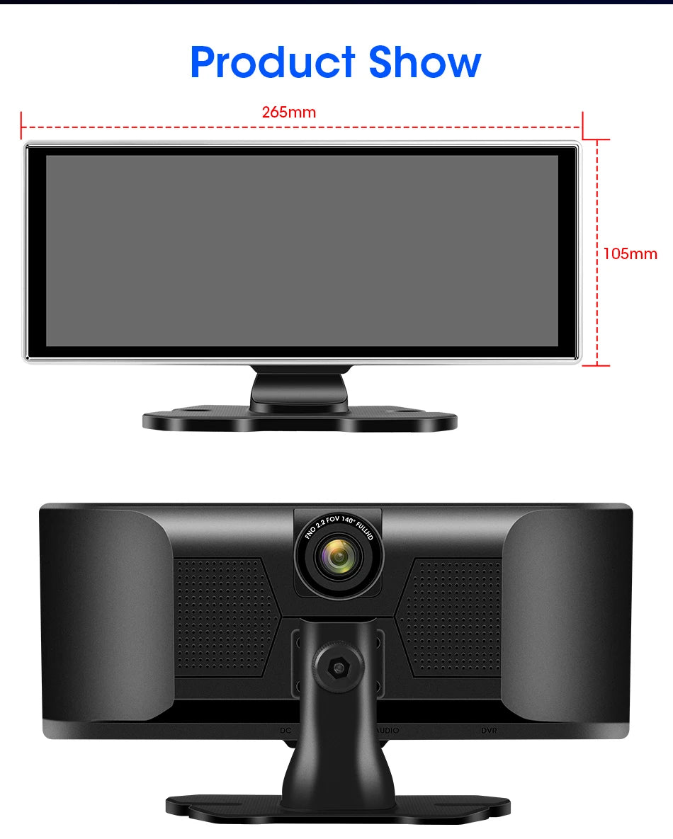 Shopdroplo™ 11.26" 4K Smart Dash Cam with CarPlay, Android Auto, Dual Lens, GPS & Touchscreen Mirror Display