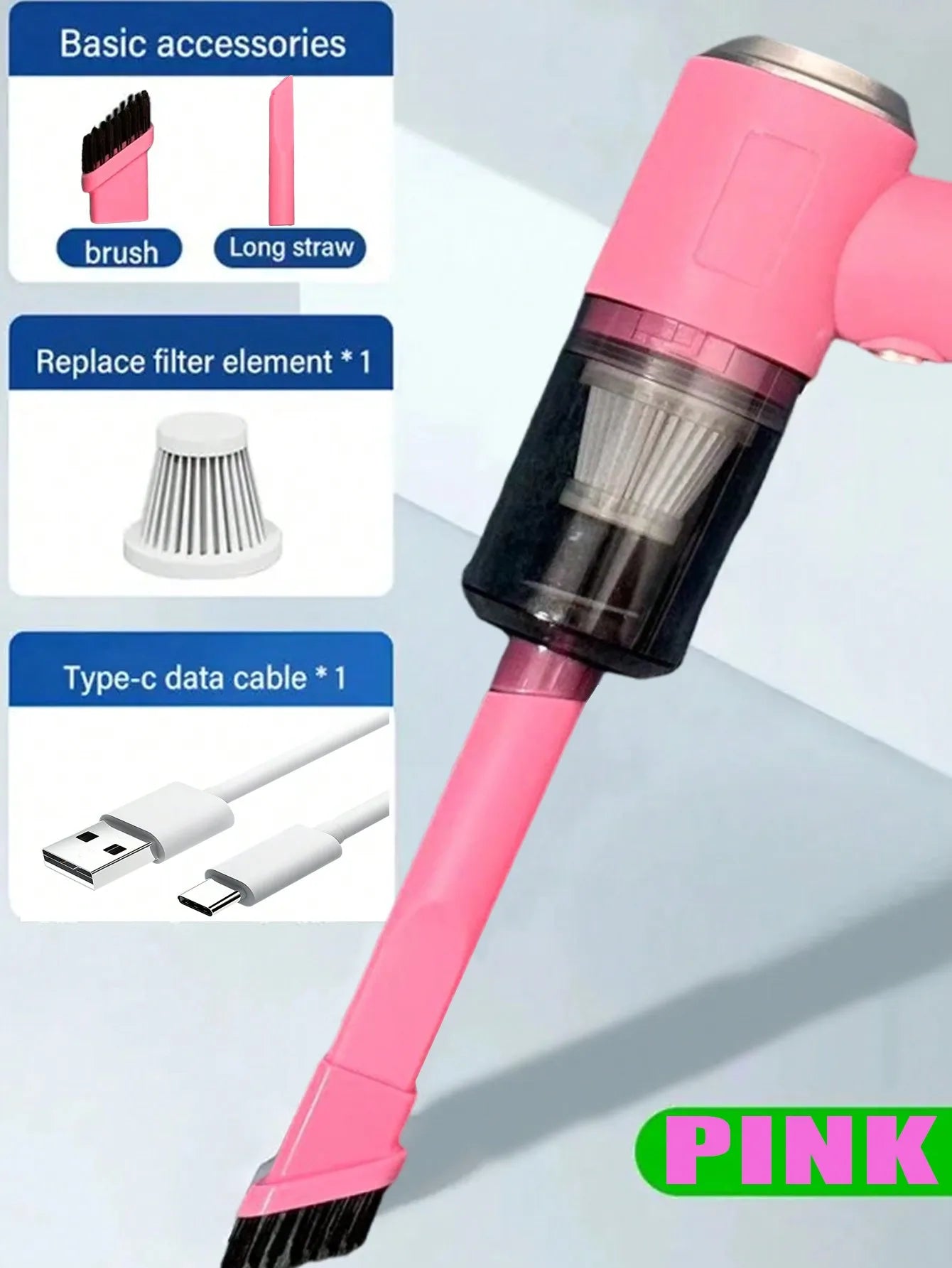 Shopdroplo™ 3-in-1 USB Rechargeable Mini Vacuum Cleaner – Suction & Blower Combo
