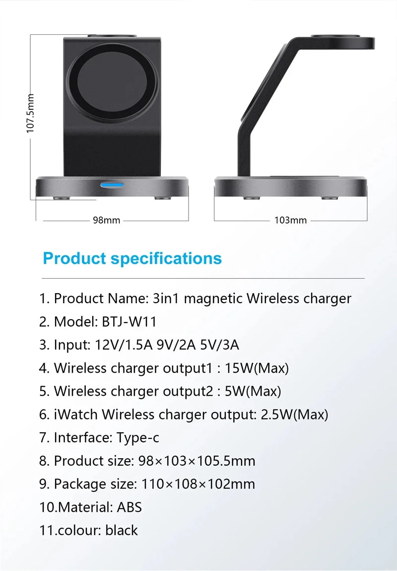 Shopdroplo 3 In 1 Magnetic Wireless Charger Stand For iPhone, iWatch & AirPods – MagSafe Fast Charging Station