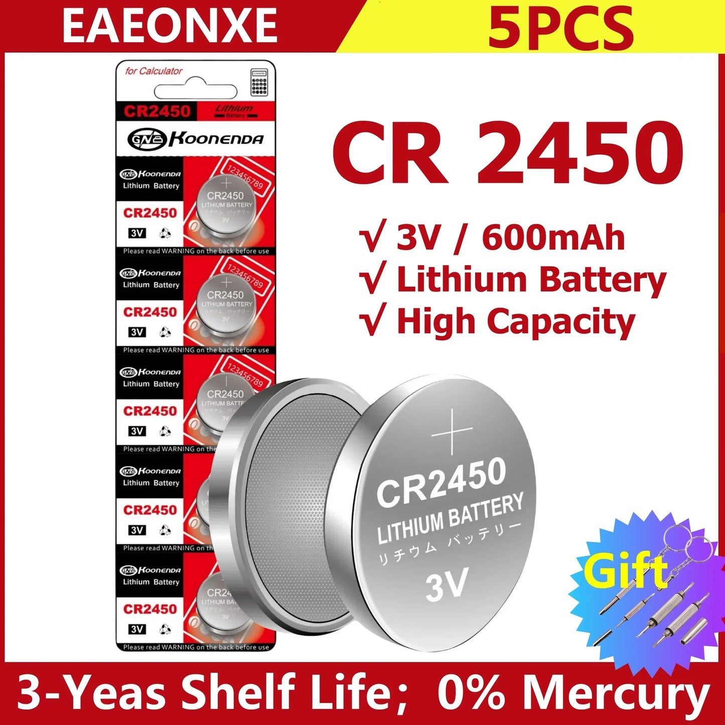 Shopdroplo CR2450 3V Lithium Button Battery – 600mAh Coin Cell for Key Remotes, Watches, LED Lights & More