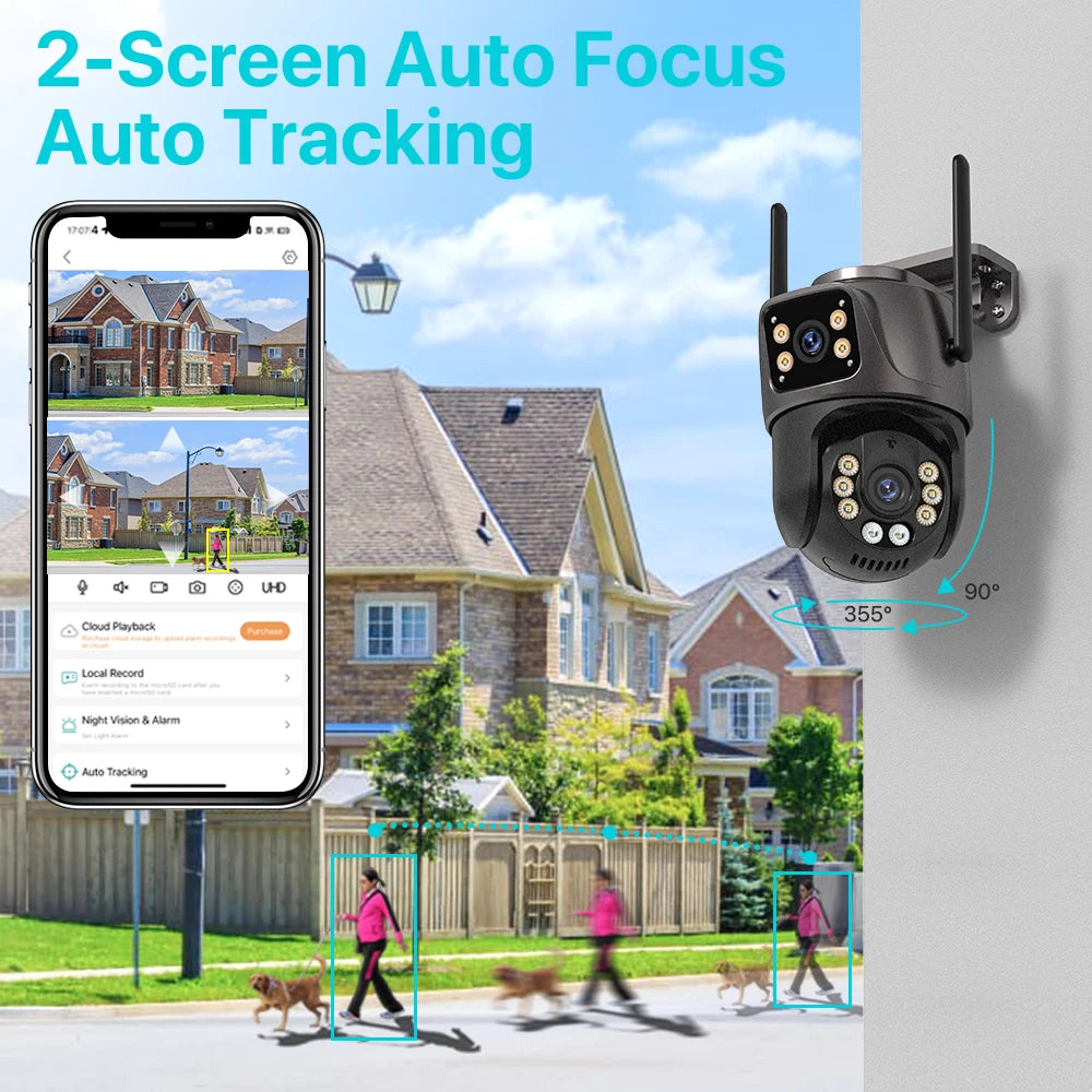 Shopdroplo™ 4K 8MP WiFi PTZ Outdoor Security Camera – Dual Lens, AI Auto Tracking, Night Vision, IP66 Waterproof
