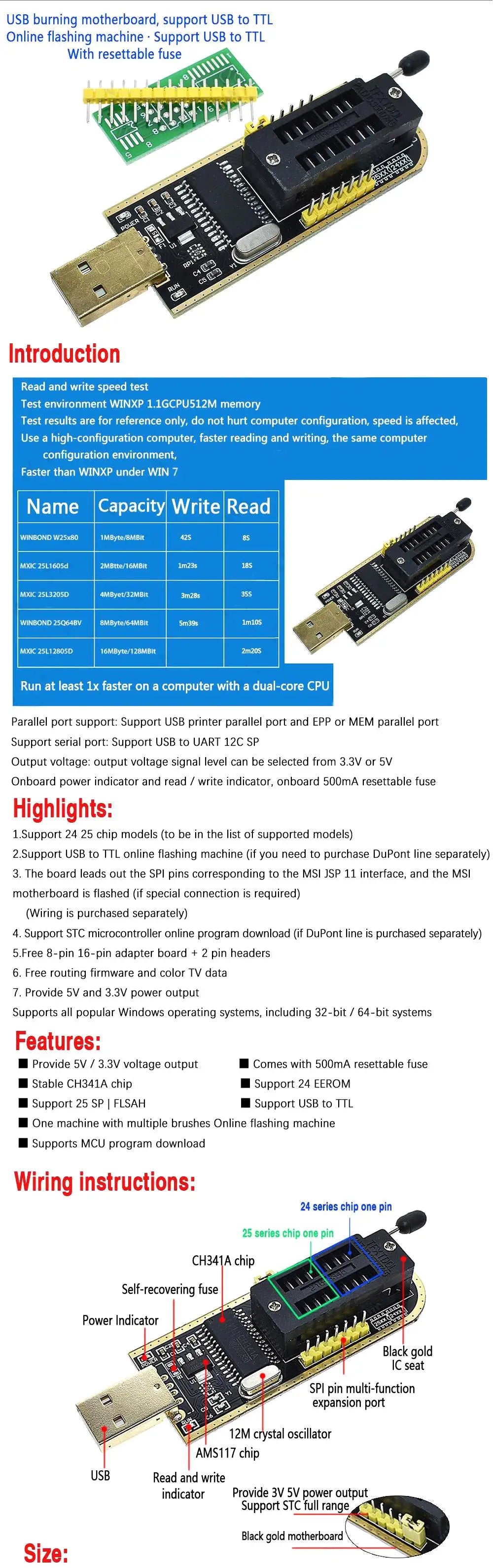 Shopdroplo CH341A USB EEPROM Flash BIOS Programmer + SOIC8 Test Clip