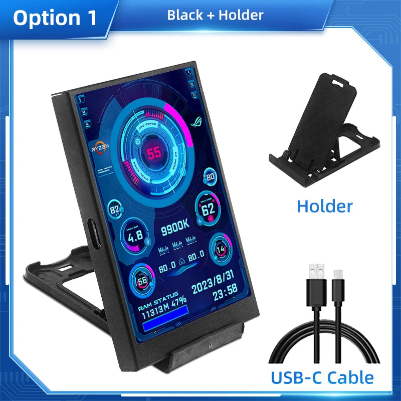Shopdroplo 3.5-Inch USB Type-C IPS Secondary Monitor – Real-Time CPU GPU RAM Display