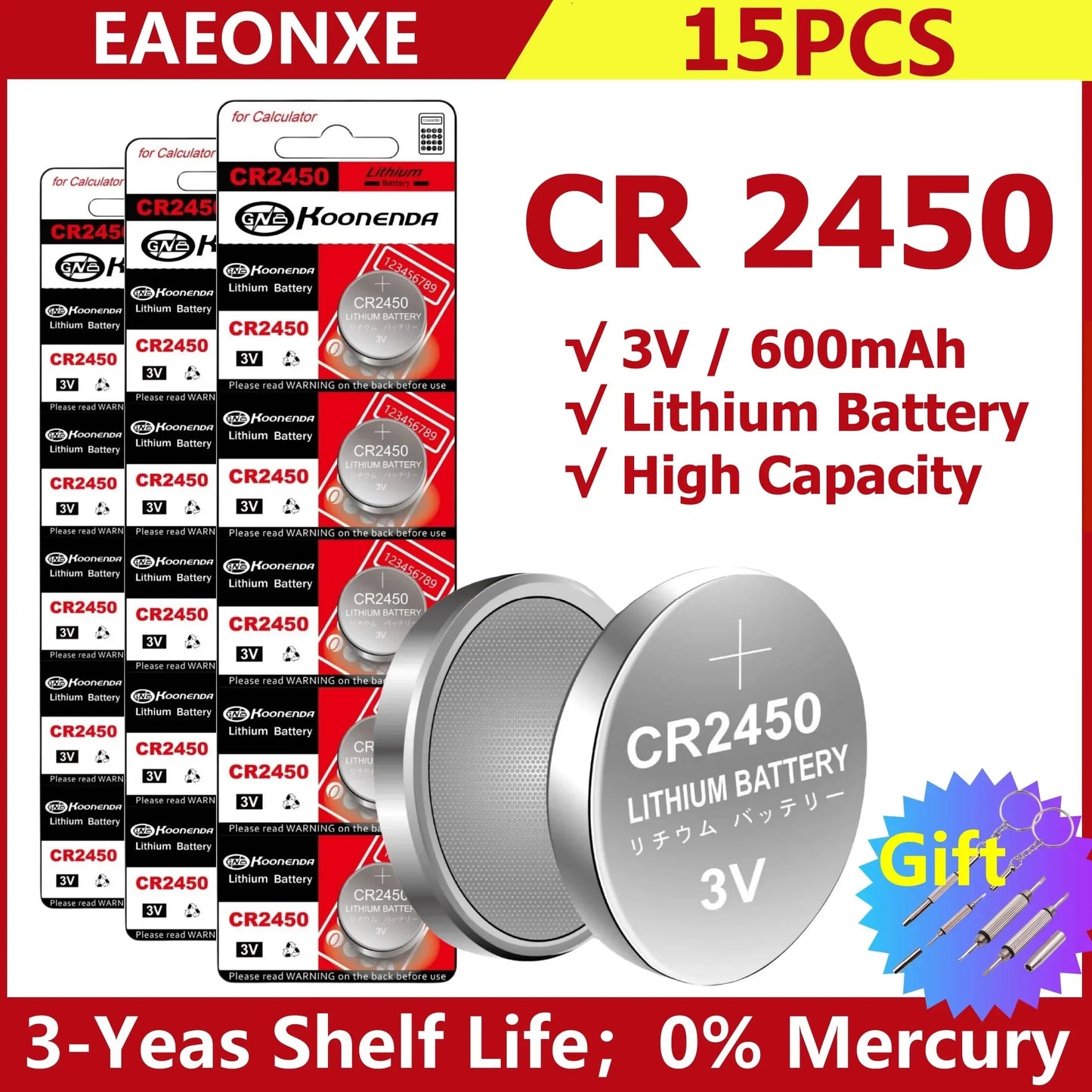 Shopdroplo CR2450 3V Lithium Button Battery – 600mAh Coin Cell for Key Remotes, Watches, LED Lights & More