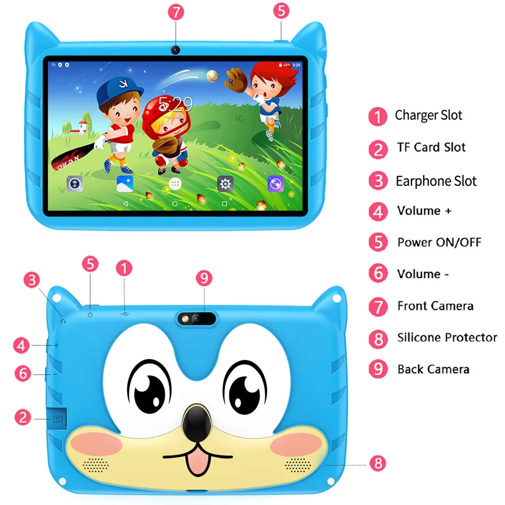 Shopdroplo™ 7" Android 13 Kids Tablet – 4GB+64GB, 1TB Expandable, Dual Camera, WiFi, Parental Controls & Educational Apps