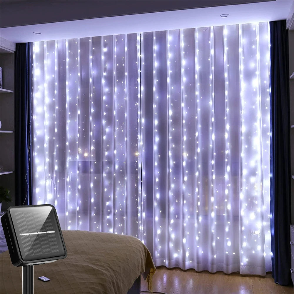 Shopdroplo LED Solar Fairy Curtain Lights – Waterproof Outdoor String Lights for Garden & Christmas Décor