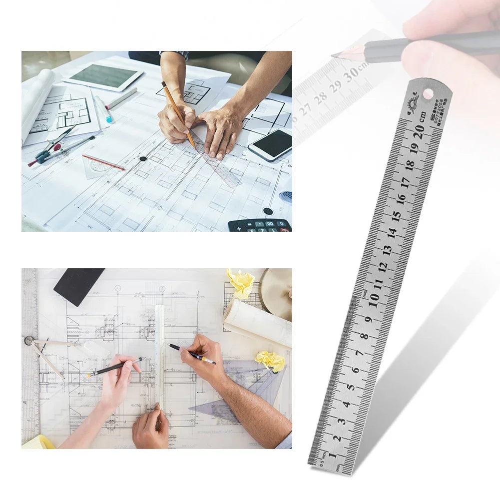 Shopdroplo Stainless Steel Double-Sided Precision Ruler – Metric & Imperial Measuring Tool (15cm to 50cm)
