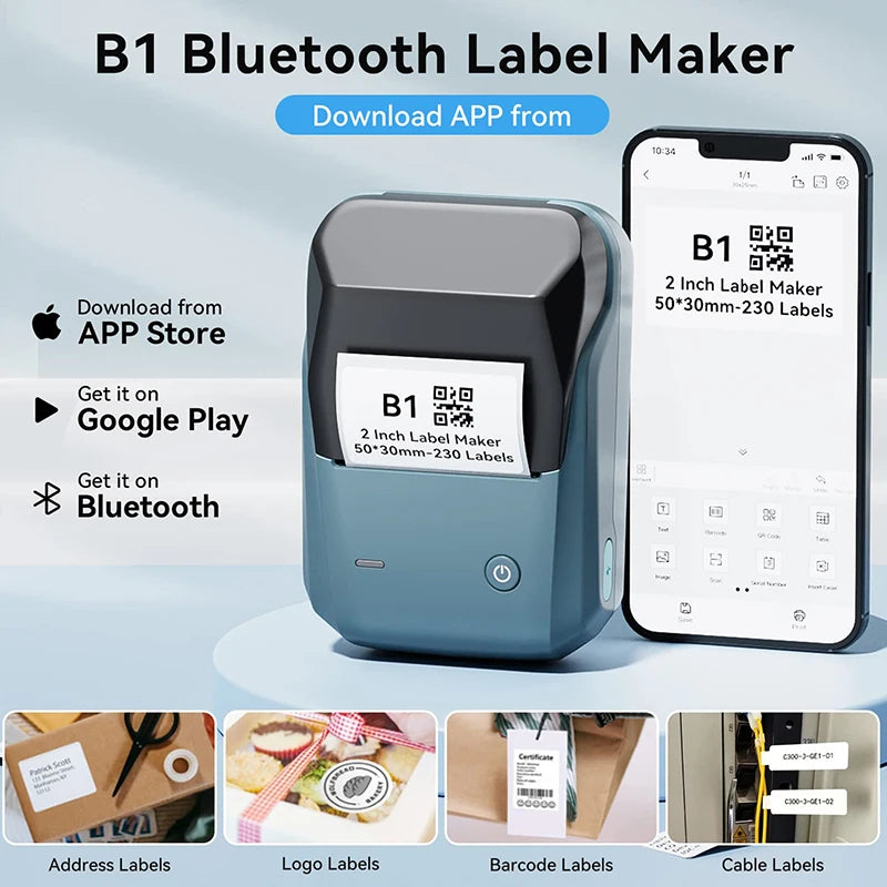 Shopdroplo Mini Label Thermal Printer Niimbot B1 Portable Bluetooth Sticker & Tag Printer