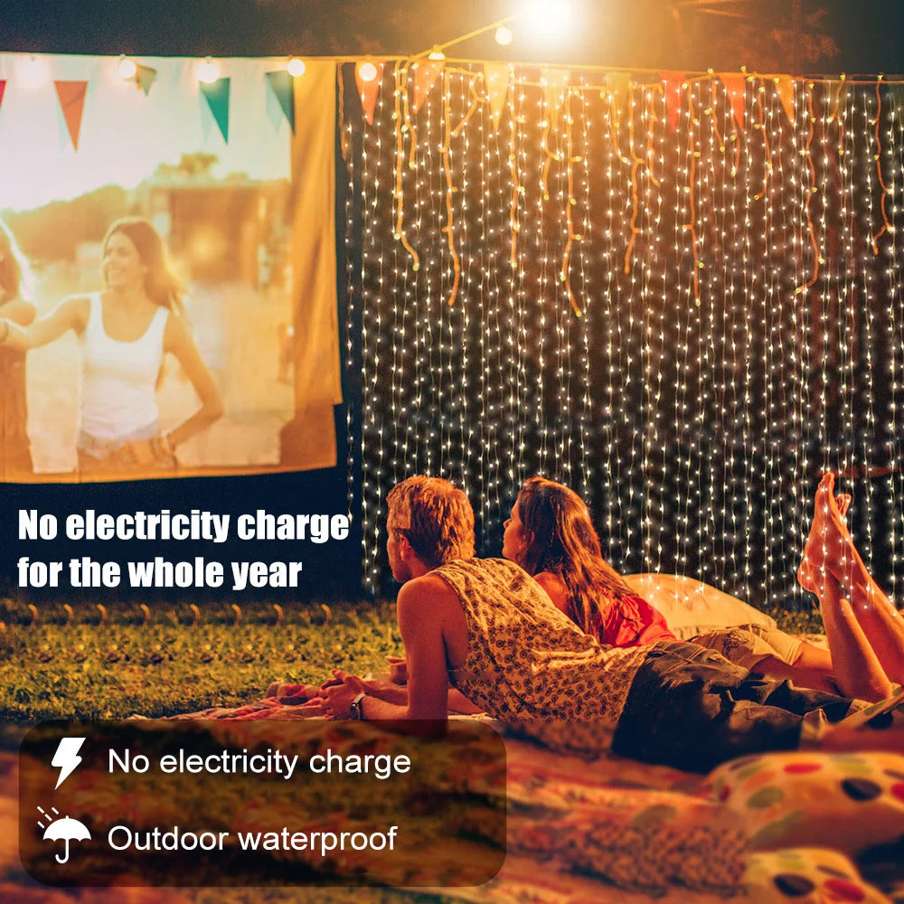 Shopdroplo LED Solar Fairy Curtain Lights – Waterproof Outdoor String Lights for Garden & Christmas Décor