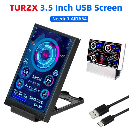 Shopdroplo 3.5-Inch USB Type-C IPS Secondary Monitor – Real-Time CPU GPU RAM Display