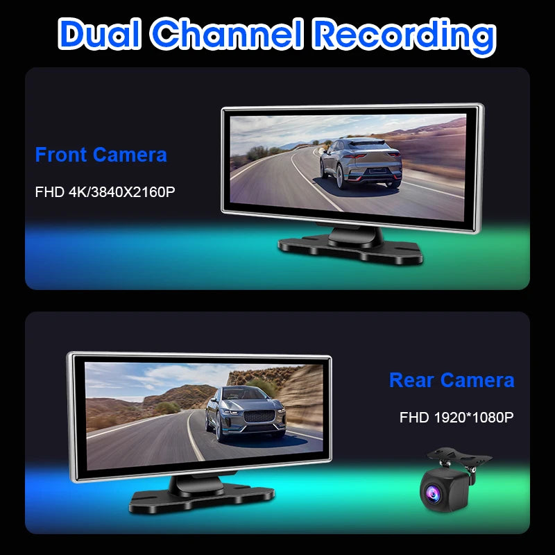 Shopdroplo™ 11.26" 4K Smart Dash Cam with CarPlay, Android Auto, Dual Lens, GPS & Touchscreen Mirror Display