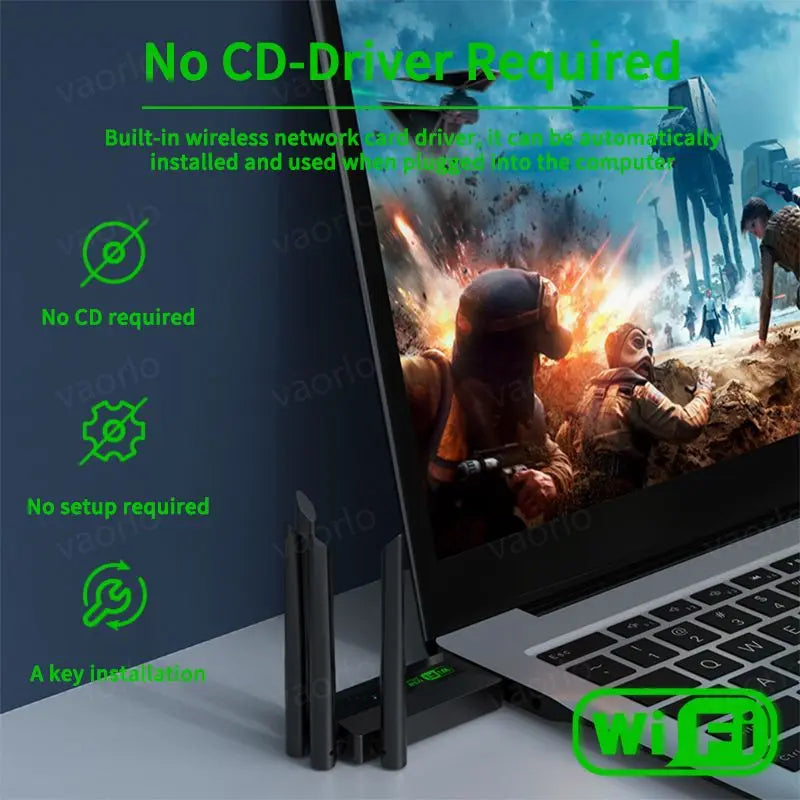 Shopdroplo VAORLO 1200Mbps USB WiFi Adapter – Dual Band 2.4G/5GHz Wireless Dongle with 4 Antennas & USB 3.0 for PC/Laptop