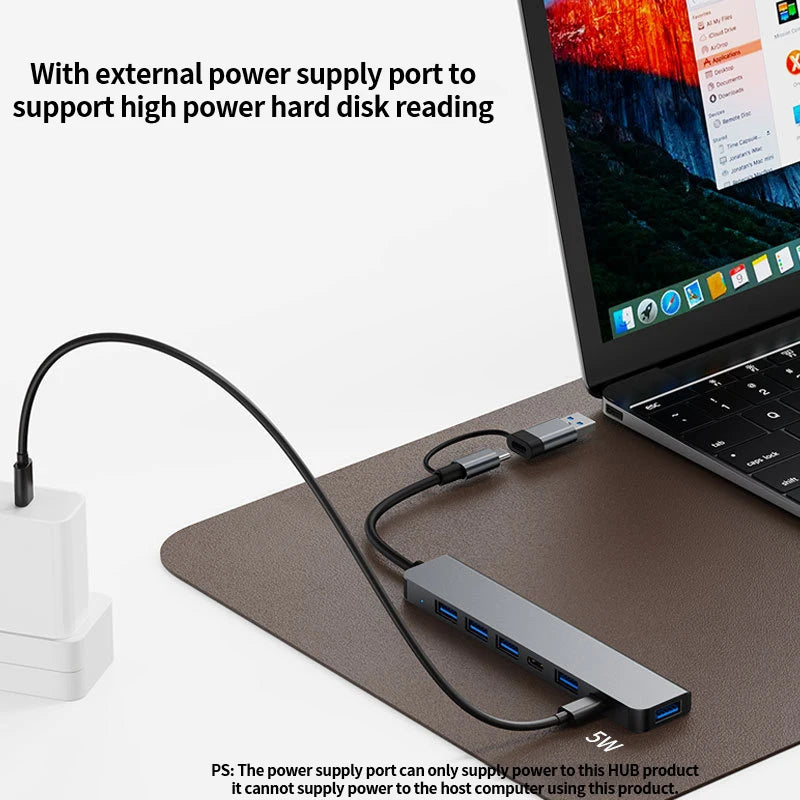 Shopdroplo™ 7-in-1 USB-C Hub Extender – High-Speed USB Splitter for Laptops & PCs