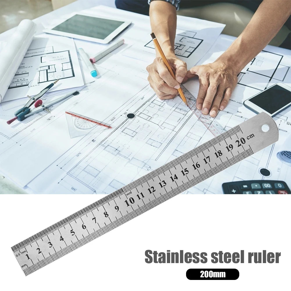 Shopdroplo Stainless Steel Double-Sided Precision Ruler – Metric & Imperial Measuring Tool (15cm to 50cm)