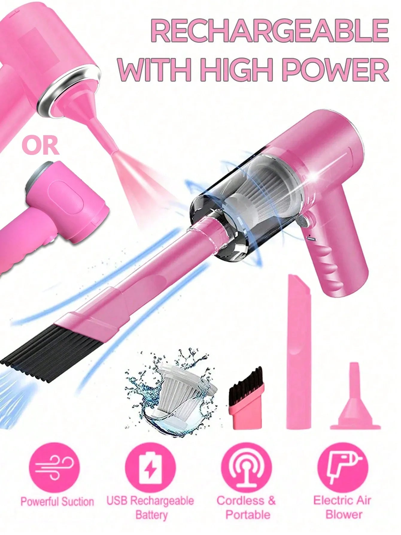 Shopdroplo™ 3-in-1 USB Rechargeable Mini Vacuum Cleaner – Suction & Blower Combo