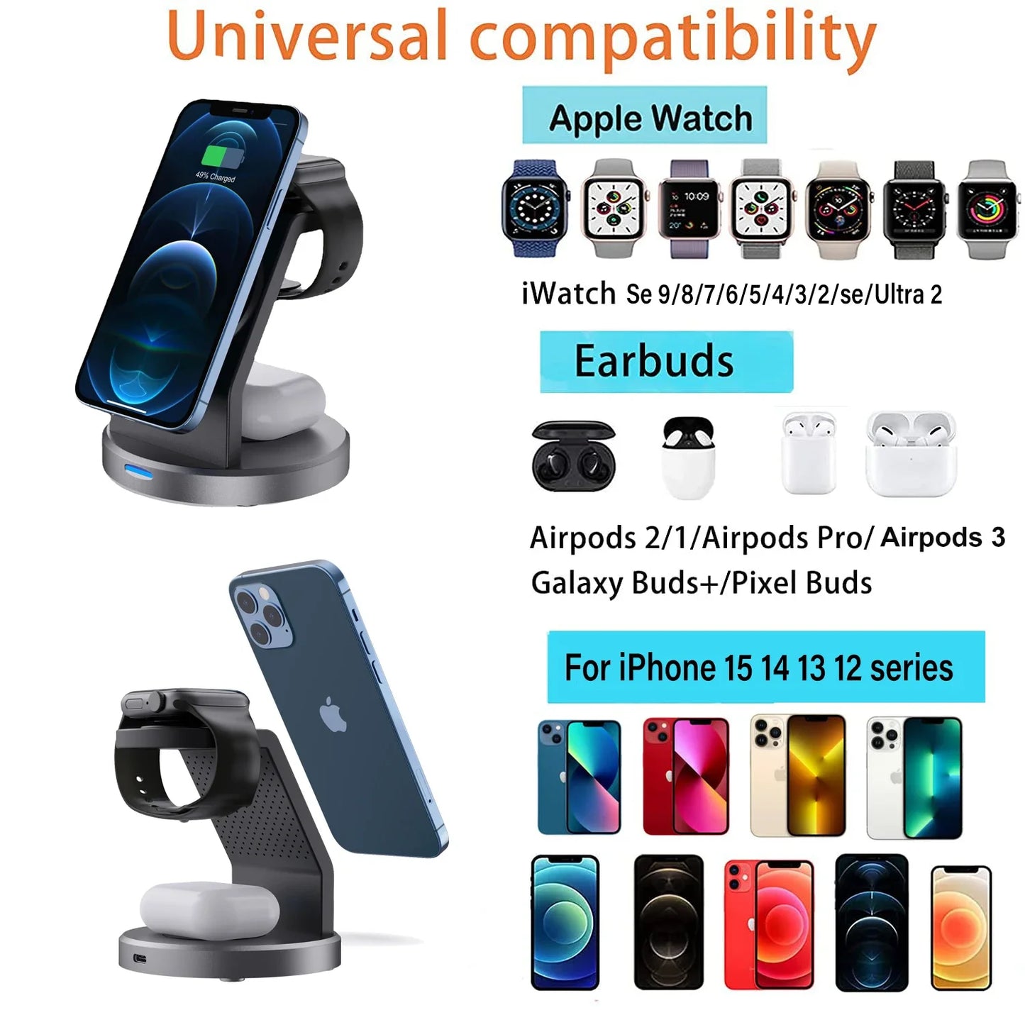 Shopdroplo 3 In 1 Magnetic Wireless Charger Stand For iPhone, iWatch & AirPods – MagSafe Fast Charging Station