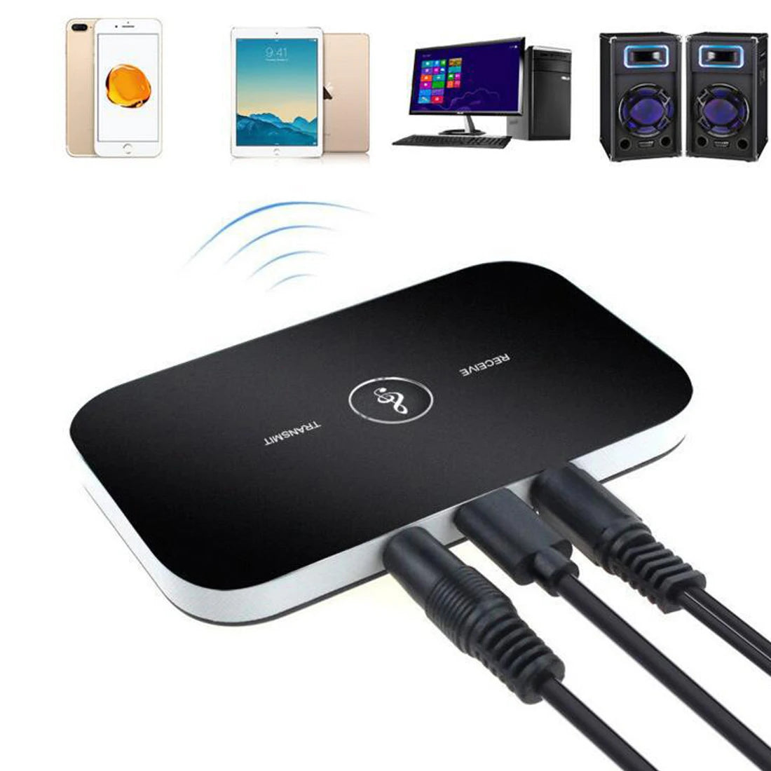 Shopdroplo Bluetooth 5.0 Audio Transmitter & Receiver – 2-in-1 Wireless Adapter with 3.5mm AUX & RCA for Car, TV, PC, Speaker