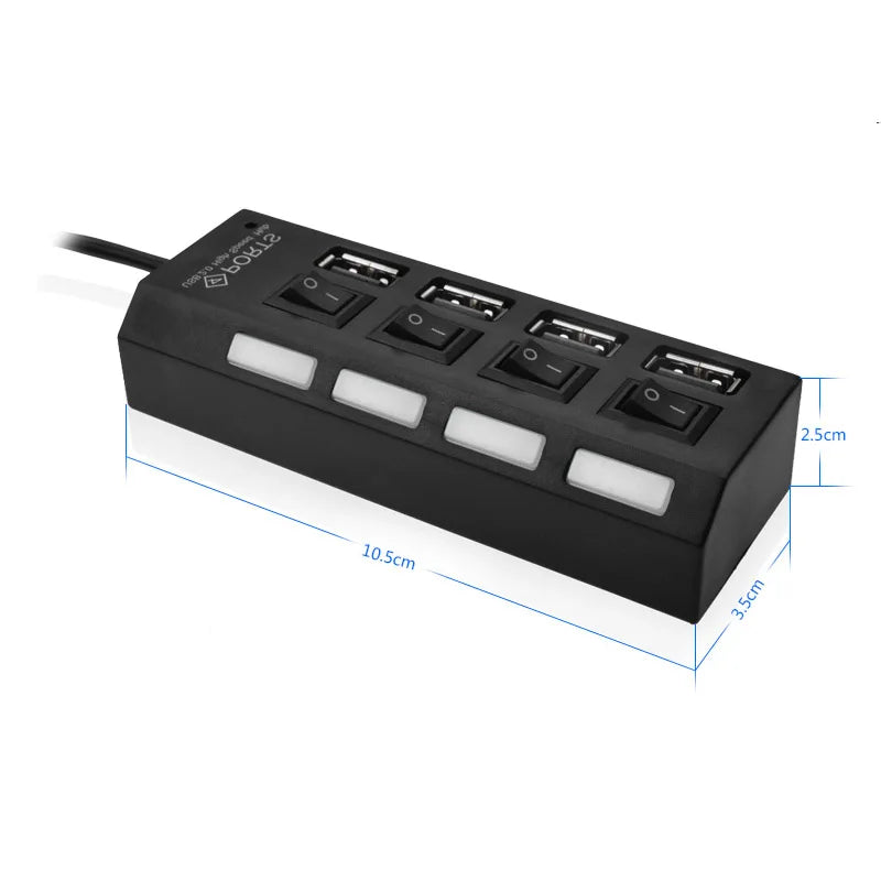 Shopdroplo™ High-Speed USB 2.0 Hub – 4/7 Port Splitter with LED Indicators & Power Switch for PC & Laptop