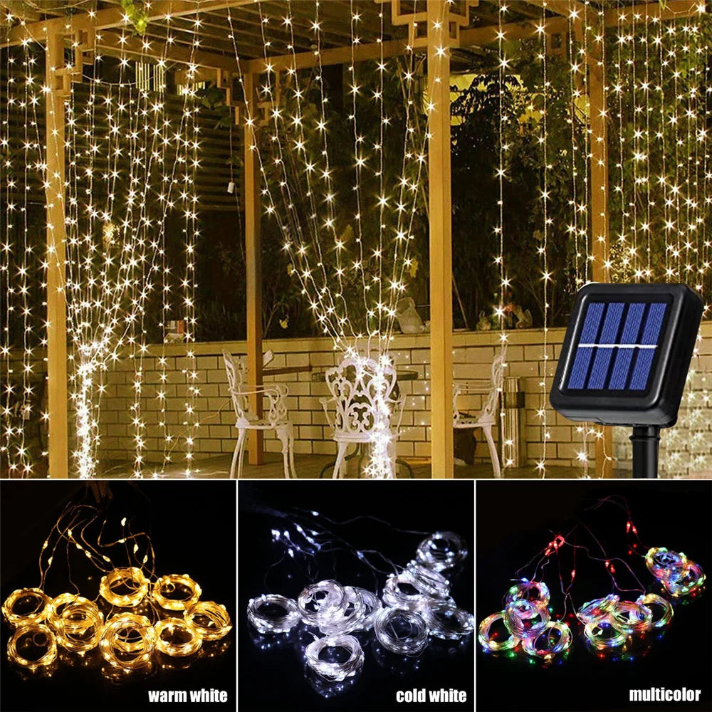 Shopdroplo LED Solar Fairy Curtain Lights – Waterproof Outdoor String Lights for Garden & Christmas Décor