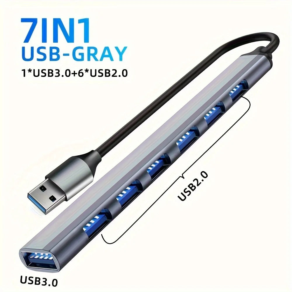 Shopdroplo™ 7-in-1 USB-C Hub Extender – High-Speed USB Splitter for Laptops & PCs