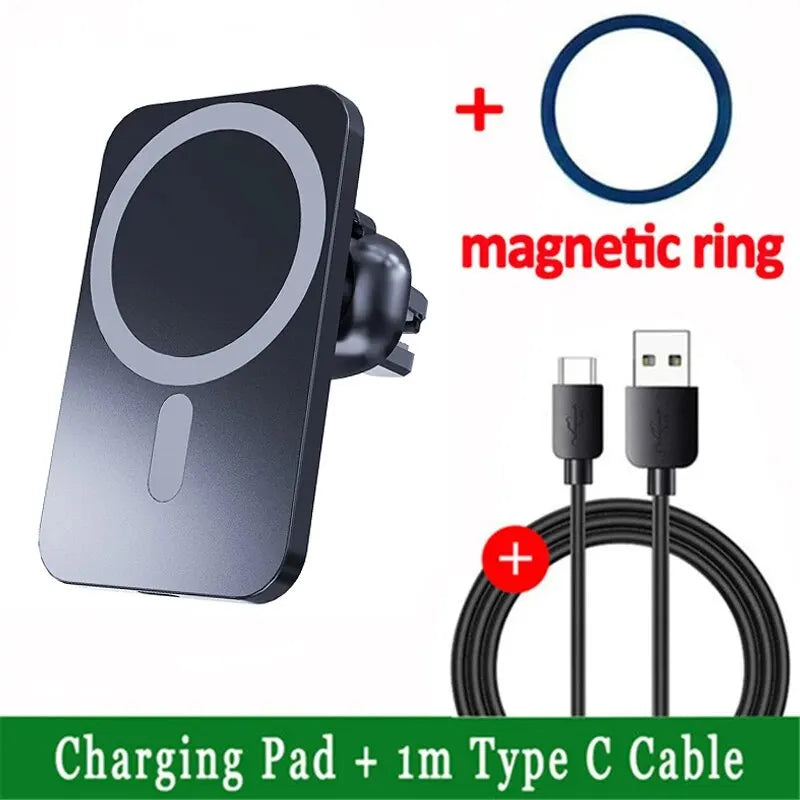 Shopdroplo 30W Magnetic Car Wireless Charger – Fast Charging Holder Stand for iPhone 12-15 Series, MacSafe Compatible