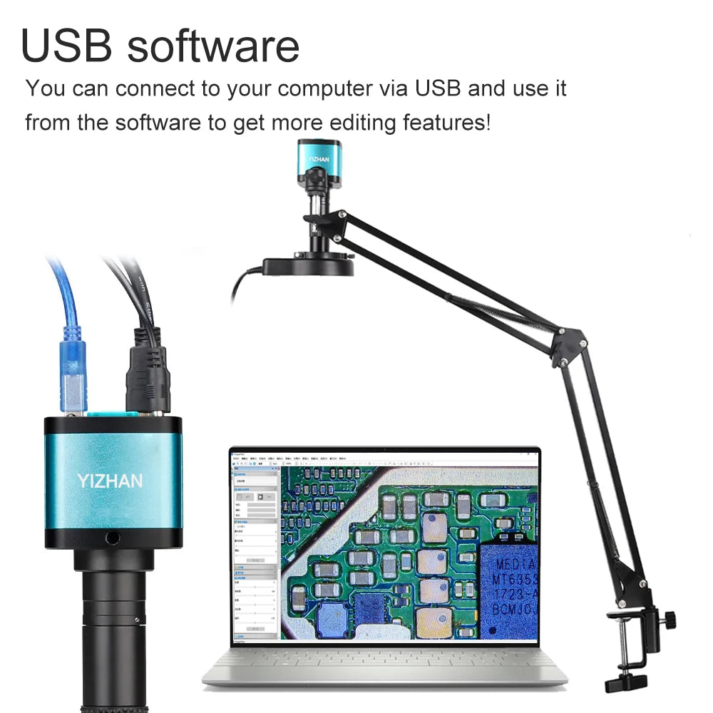 Shopdroplo YIZHAN 48MP 4K Soldering Microscope – HDMI/USB Digital Video Microscope with 150X Lens, LED Light & Adjustable Stand