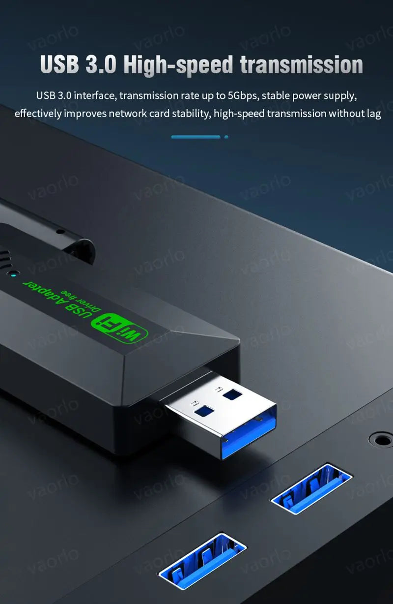 Shopdroplo VAORLO 1200Mbps USB WiFi Adapter – Dual Band 2.4G/5GHz Wireless Dongle with 4 Antennas & USB 3.0 for PC/Laptop