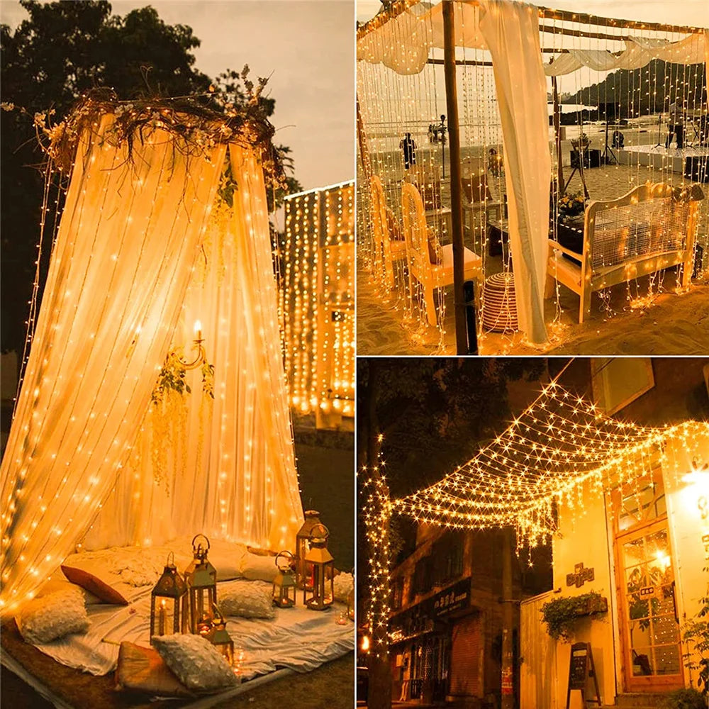 Shopdroplo LED Solar Fairy Curtain Lights – Waterproof Outdoor String Lights for Garden & Christmas Décor