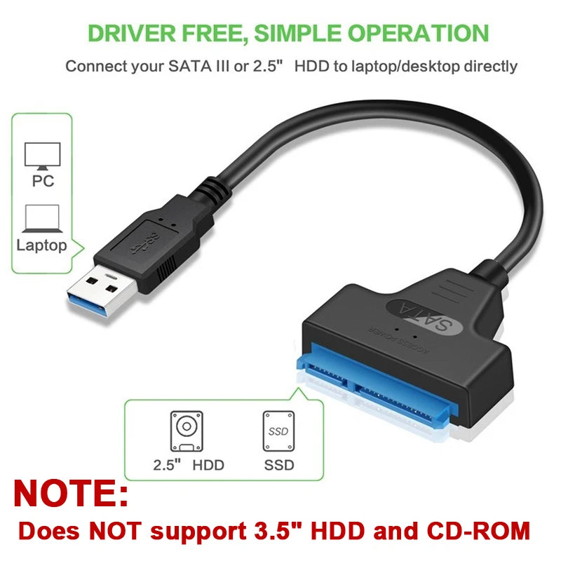 Shopdroplo™ SATA to USB 3.0/2.0 Cable – 6Gbps High-Speed Adapter for 2.5” HDD/SSD