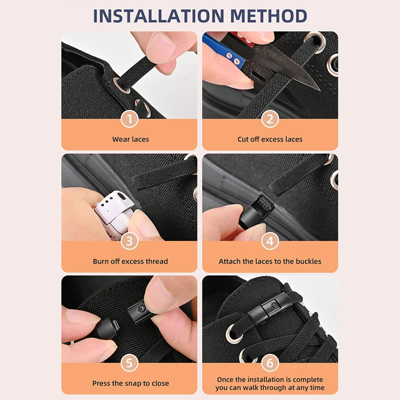 Shopdroplo™ No-Tie Elastic Shoe Laces – 8mm Flat Press Lock Shoelaces for Adults & Kids (1 Pair)