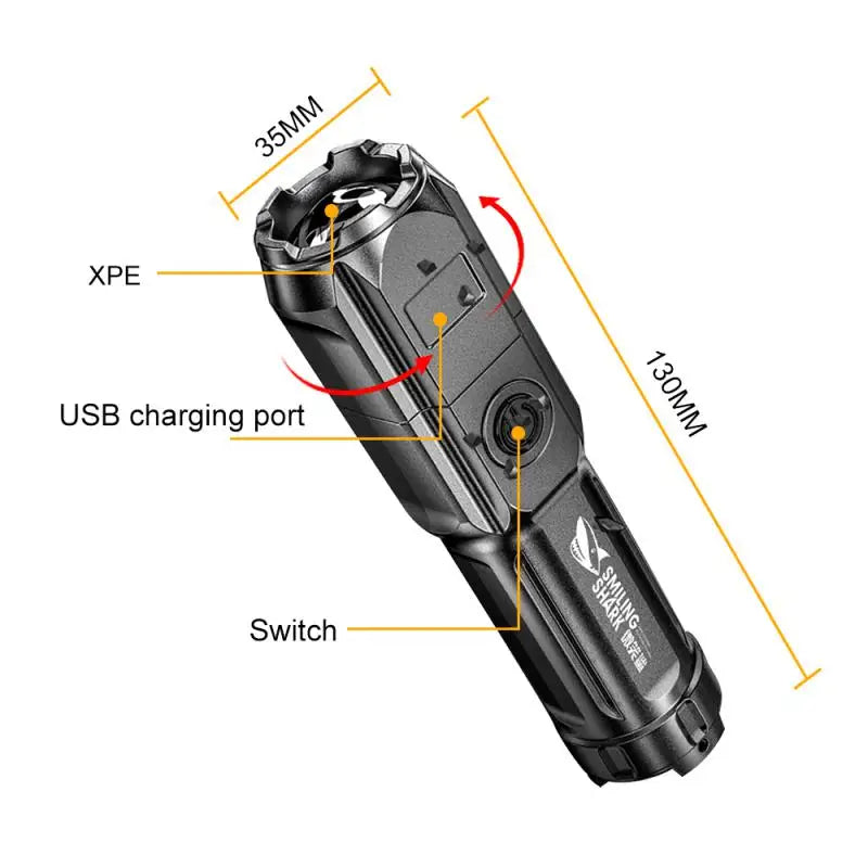 Shopdroplo Powerful LED Flashlight – 100000 Lumens USB Rechargeable Waterproof Zoom Torch for Outdoor Hunting, Camping & Fishing